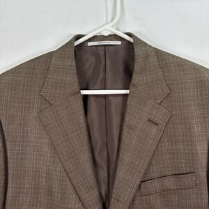 Hickey Freeman Blazer Mens 44R Brown Plaid Silk Wool Lindsey Sport Coat 2-Button